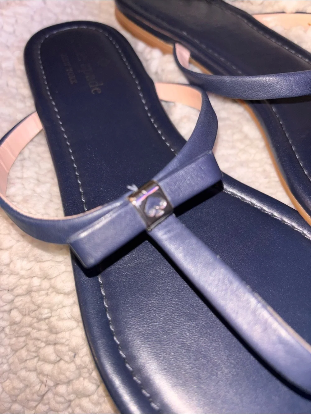 Kate Spade New York Navy Blue Bow T-Strap Thong Sandals Size 10 US